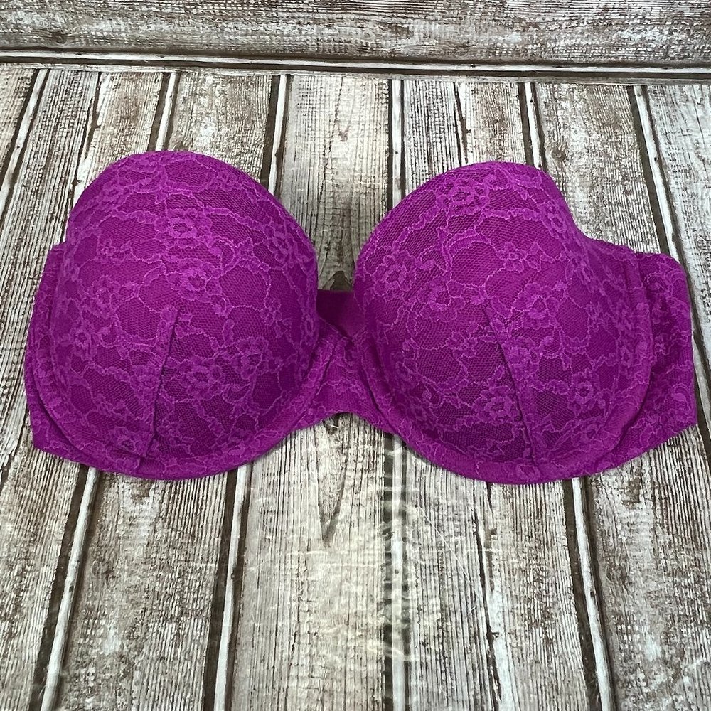 VICTORIA'S SECRET Women's 34C Multi-Way Purple Lace Strapless Bra EUC